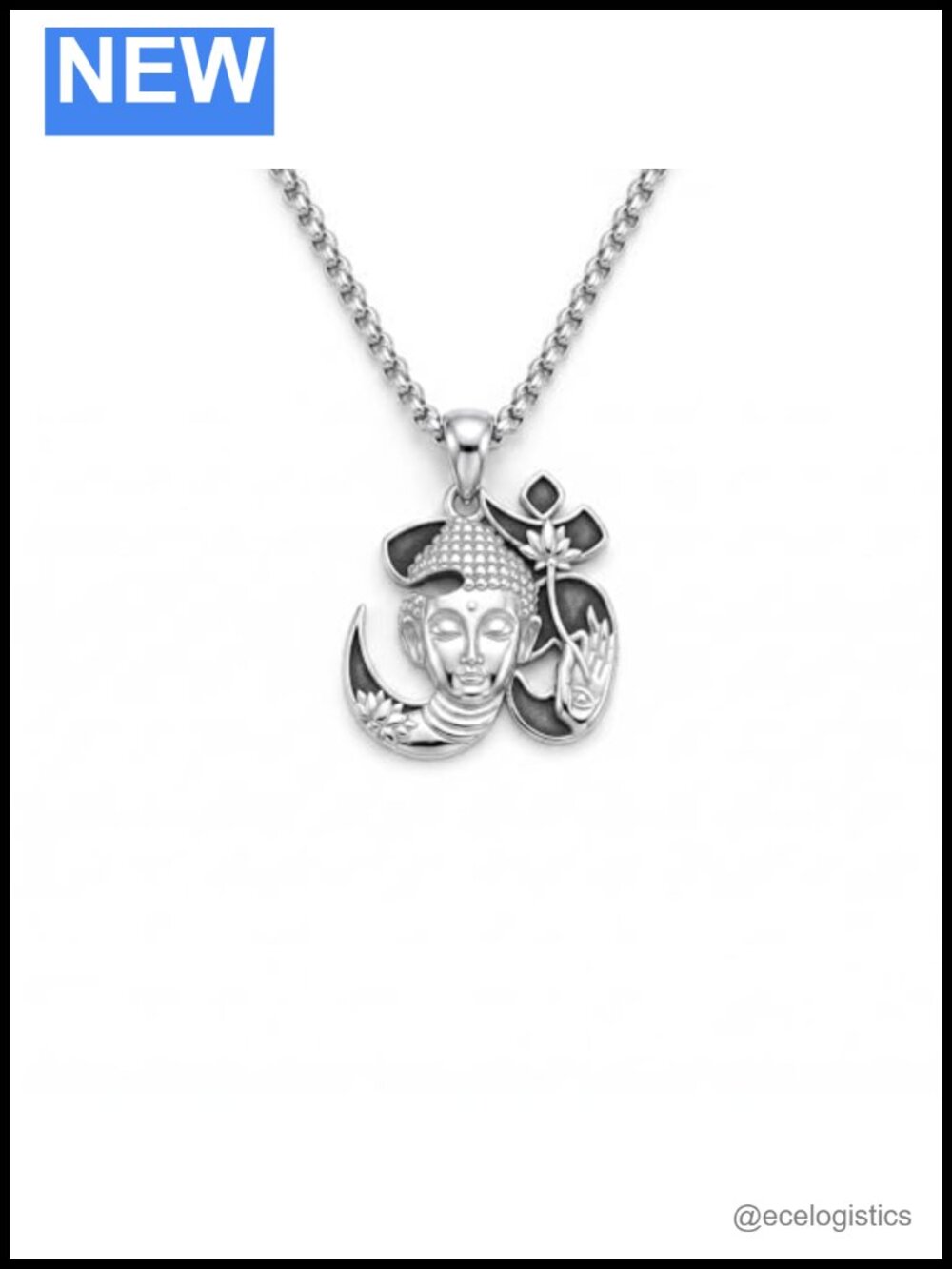 925 Sterling Silver Om Buddha Necklace Buddhist Pendant Adjustable Rolo Chain